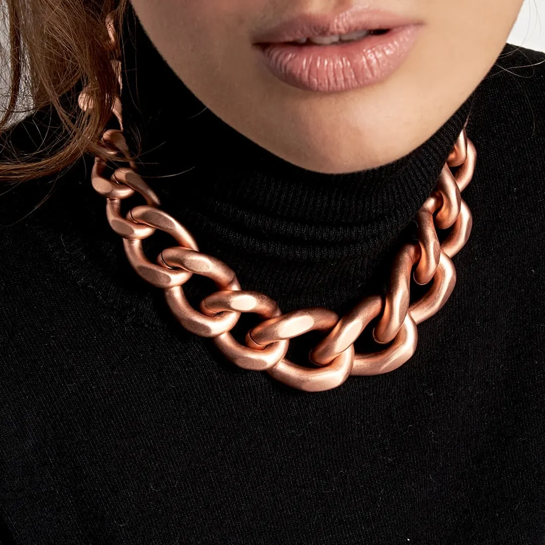 Collana maxi catena grumetta in bronzo rosa