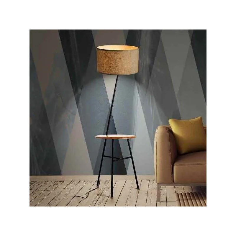 Comoda lampada da terra tavolino in legno 24W E27