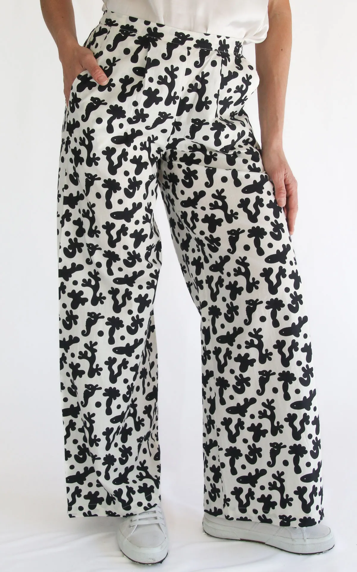 Compania fantastica – Pantalone cotone fantasia – Bianco / nero