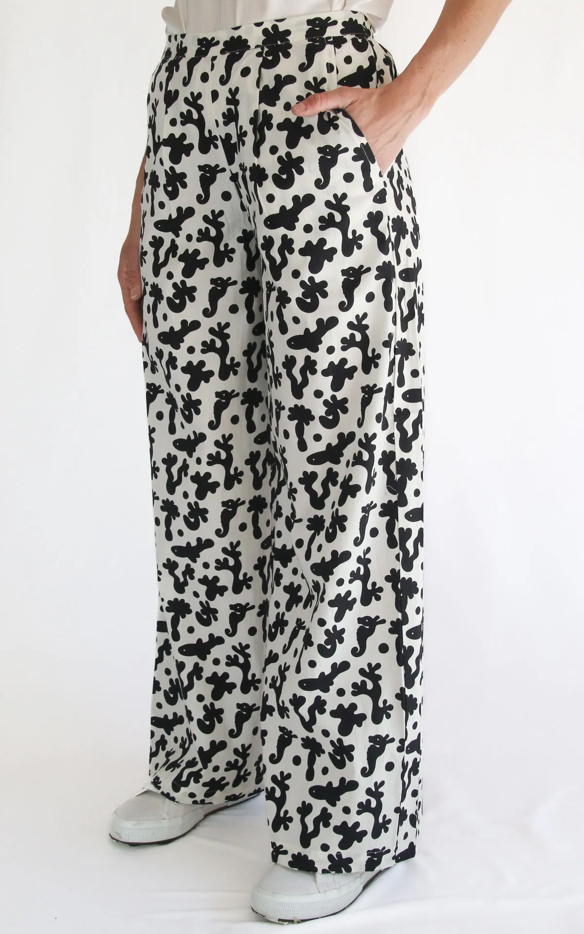 Compania fantastica – Pantalone cotone fantasia – Bianco / nero