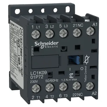 Contattore Schneider Electric, serie LC1K, 3 poli, 3NO, 20 A, 4 kW, bobina 230 V c.a.