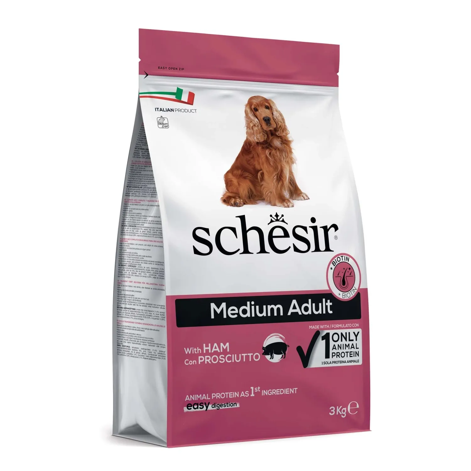 Crocchette con prosciutto Schesir per cani taglia media 3 kg