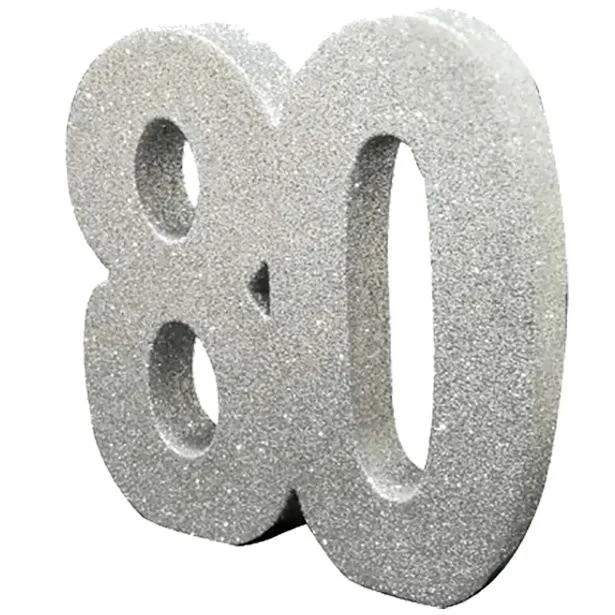 Decorazione da tavolo scintillante numero 80 argento 20 cm
