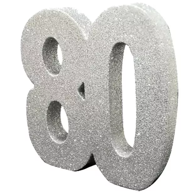 Decorazione da tavolo scintillante numero 80 argento 20 cm