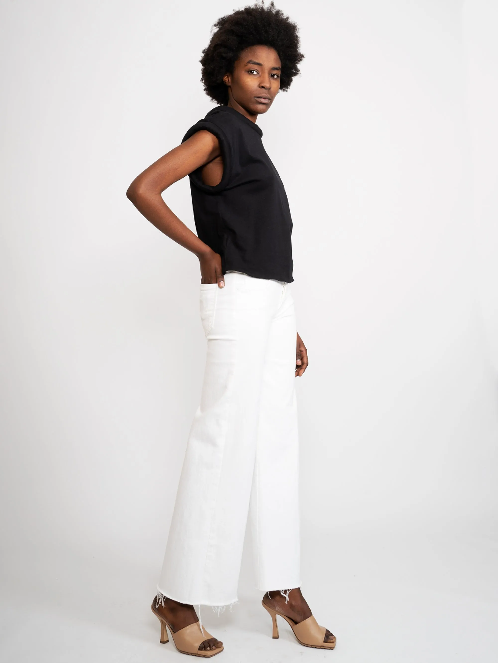 Denim Cropped con Vita Alta Bianco