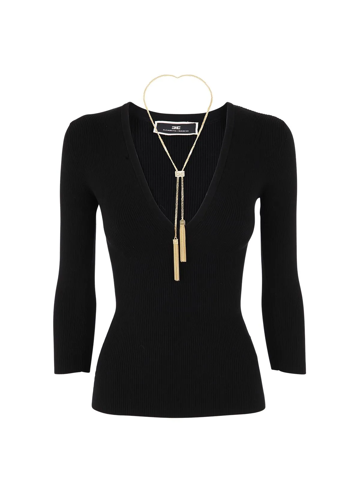 ELISABETTA FRANCHI Camicia a catena in maglia con scollo a V