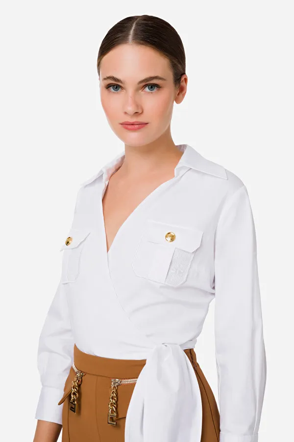 ELISABETTA FRANCHI Camicia incrociata safari con tasca