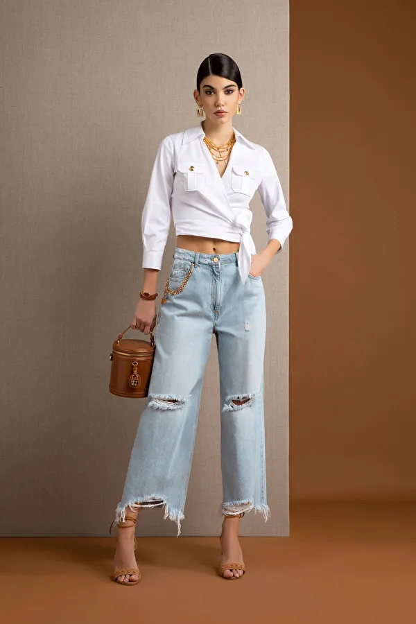 ELISABETTA FRANCHI Camicia incrociata safari con tasca