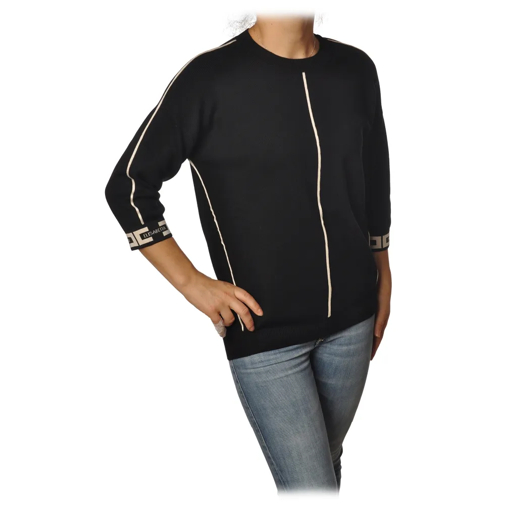 Elisabetta Franchi - Maglia Manica 3/4 Polsini Logati - Nero - Maglione - Made in Italy - Luxury Exclusive Collection