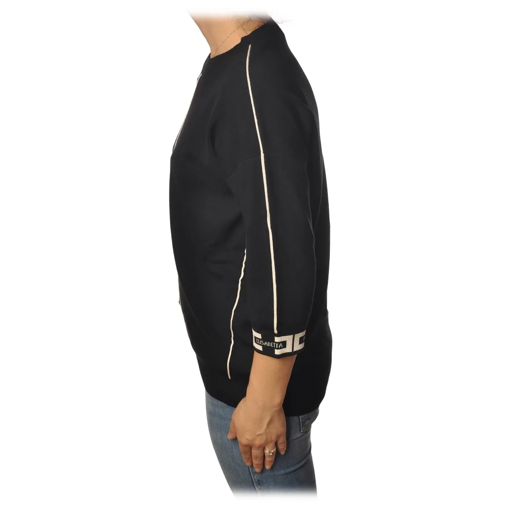 Elisabetta Franchi - Maglia Manica 3/4 Polsini Logati - Nero - Maglione - Made in Italy - Luxury Exclusive Collection
