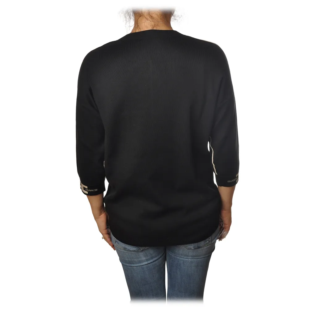 Elisabetta Franchi - Maglia Manica 3/4 Polsini Logati - Nero - Maglione - Made in Italy - Luxury Exclusive Collection
