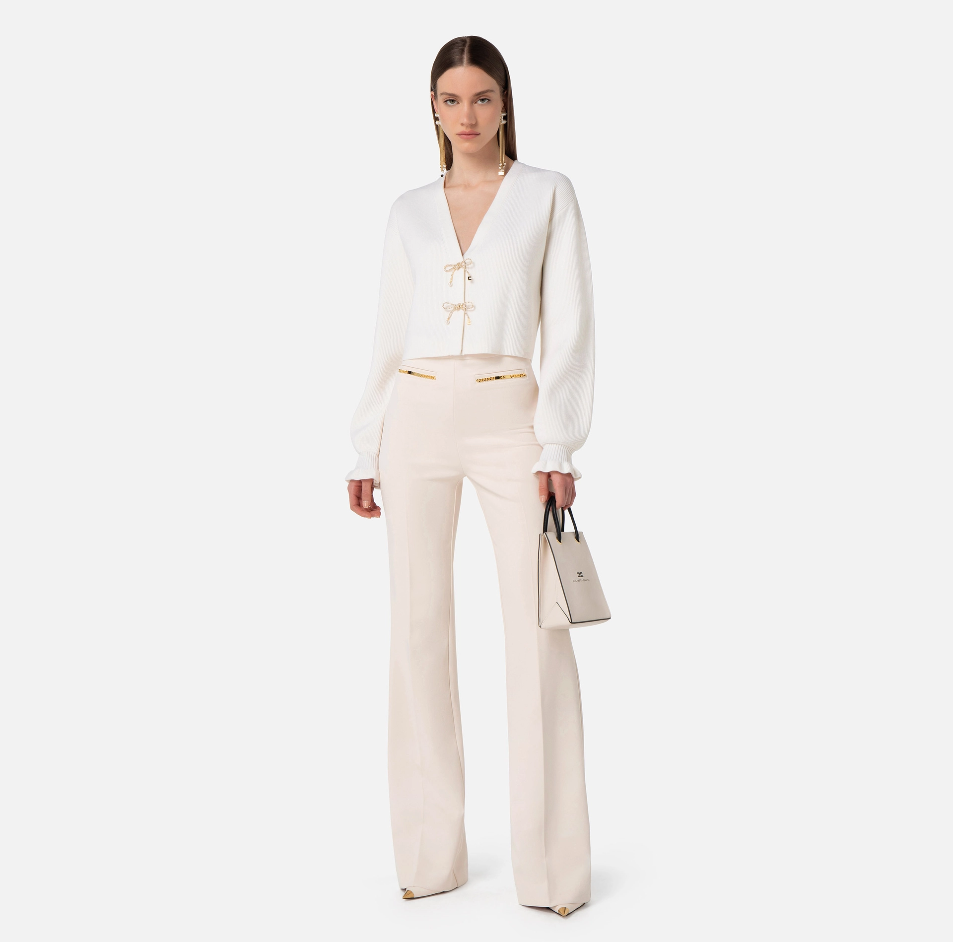ELISABETTA FRANCHI Pantalone palazzo in crêpe con morsetti