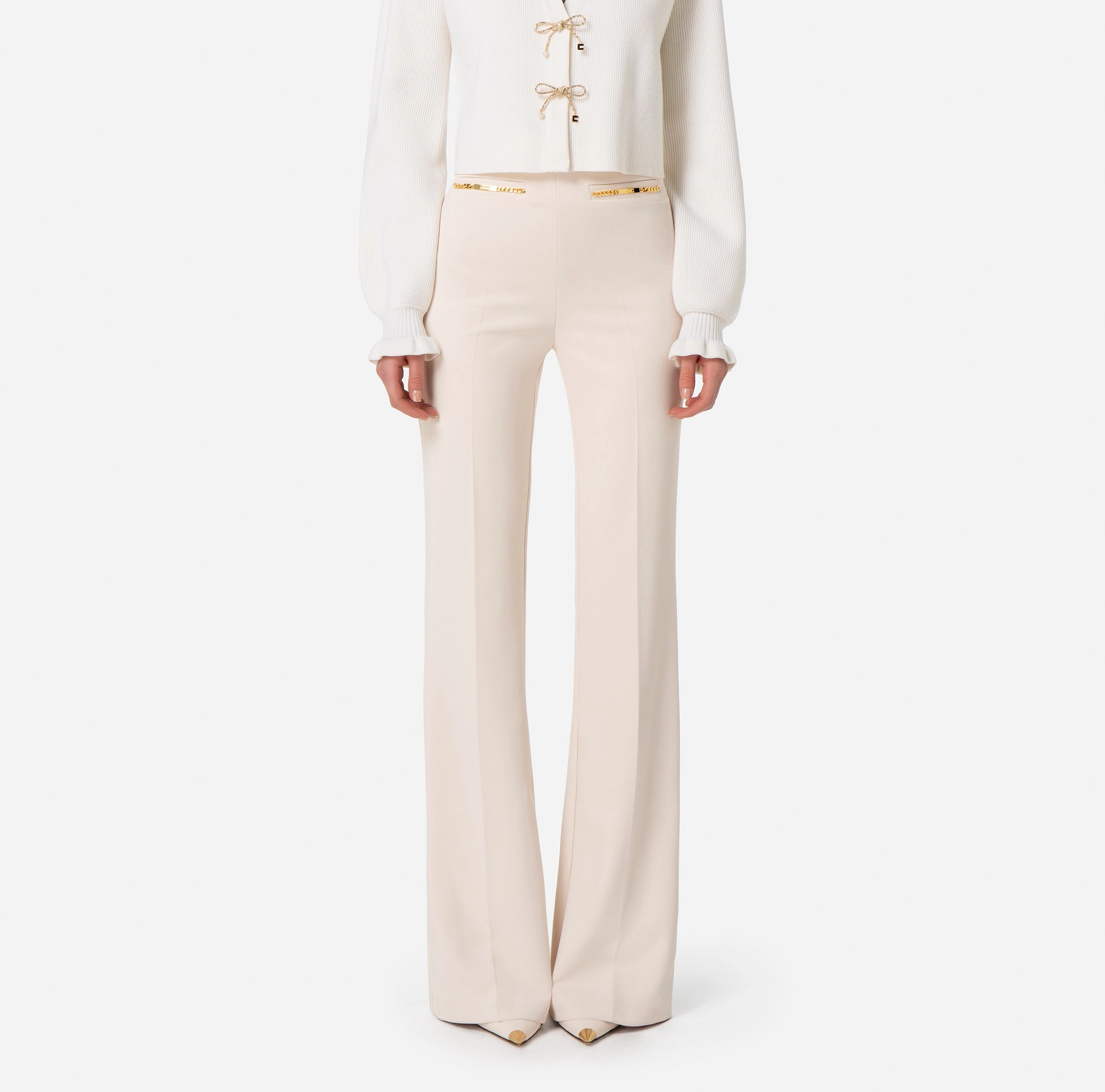 ELISABETTA FRANCHI Pantalone palazzo in crêpe con morsetti