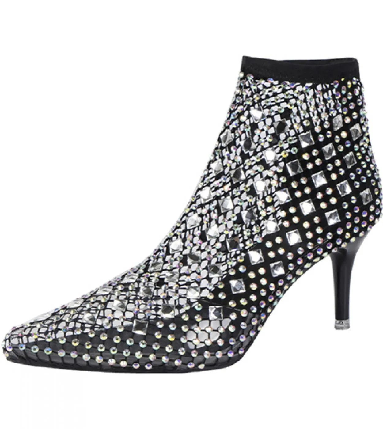 Fashion Crystal Transparent Pvc Mesh Upper Ankle Boots For Women Pointed Toe High Heels Shoes Woman Zapatos De Mujer  Wo