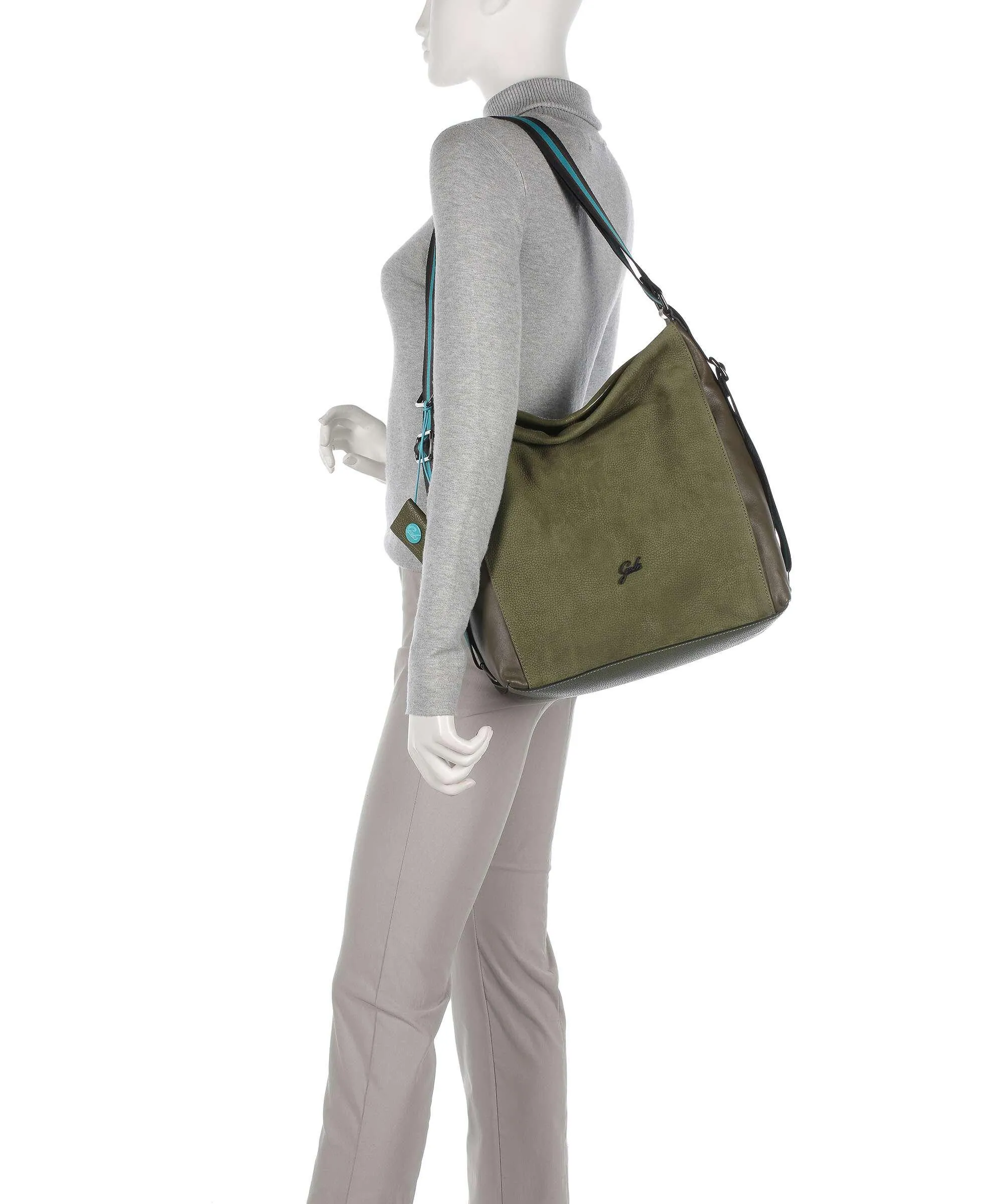  Gabs Aissa Borsa hobo pelle di vitello grana, pelle di vitello ruvida verde-oliva  