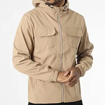 Giacca beige con cappuccio e zip