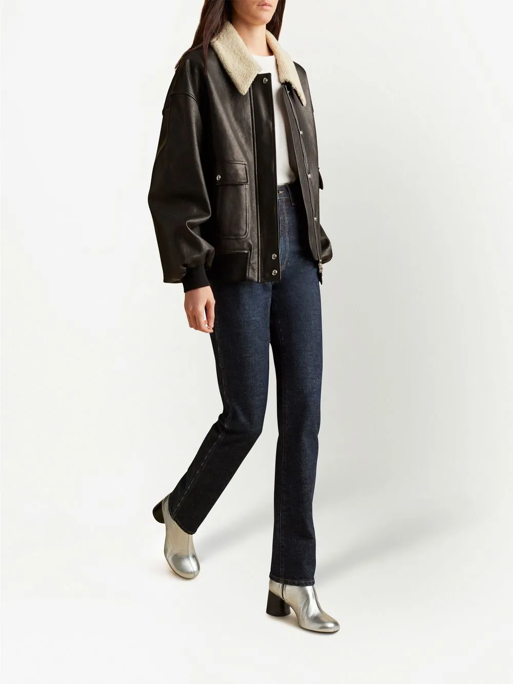 Giacca con bordo in shearling in nero - khaite- donna