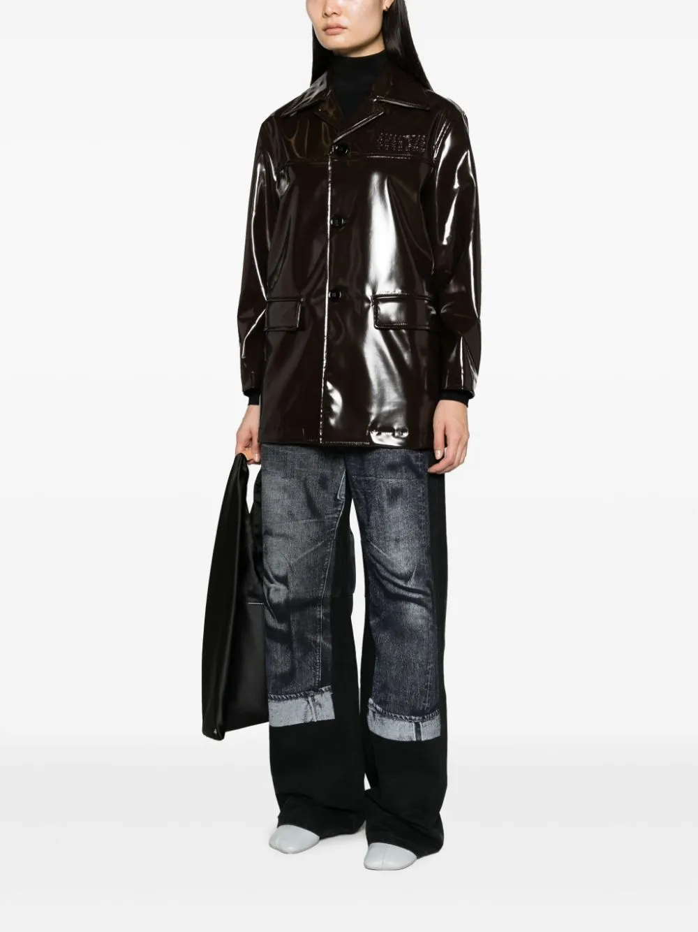 Giacca con effetto glossy in marrone - donna
