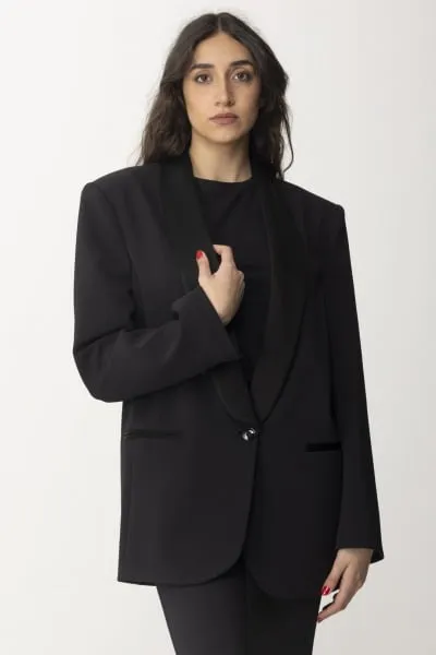 Giacca con revers in satin Nero