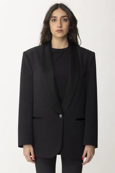 Giacca con revers in satin Nero