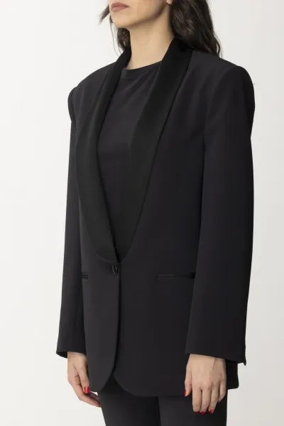 Giacca con revers in satin Nero