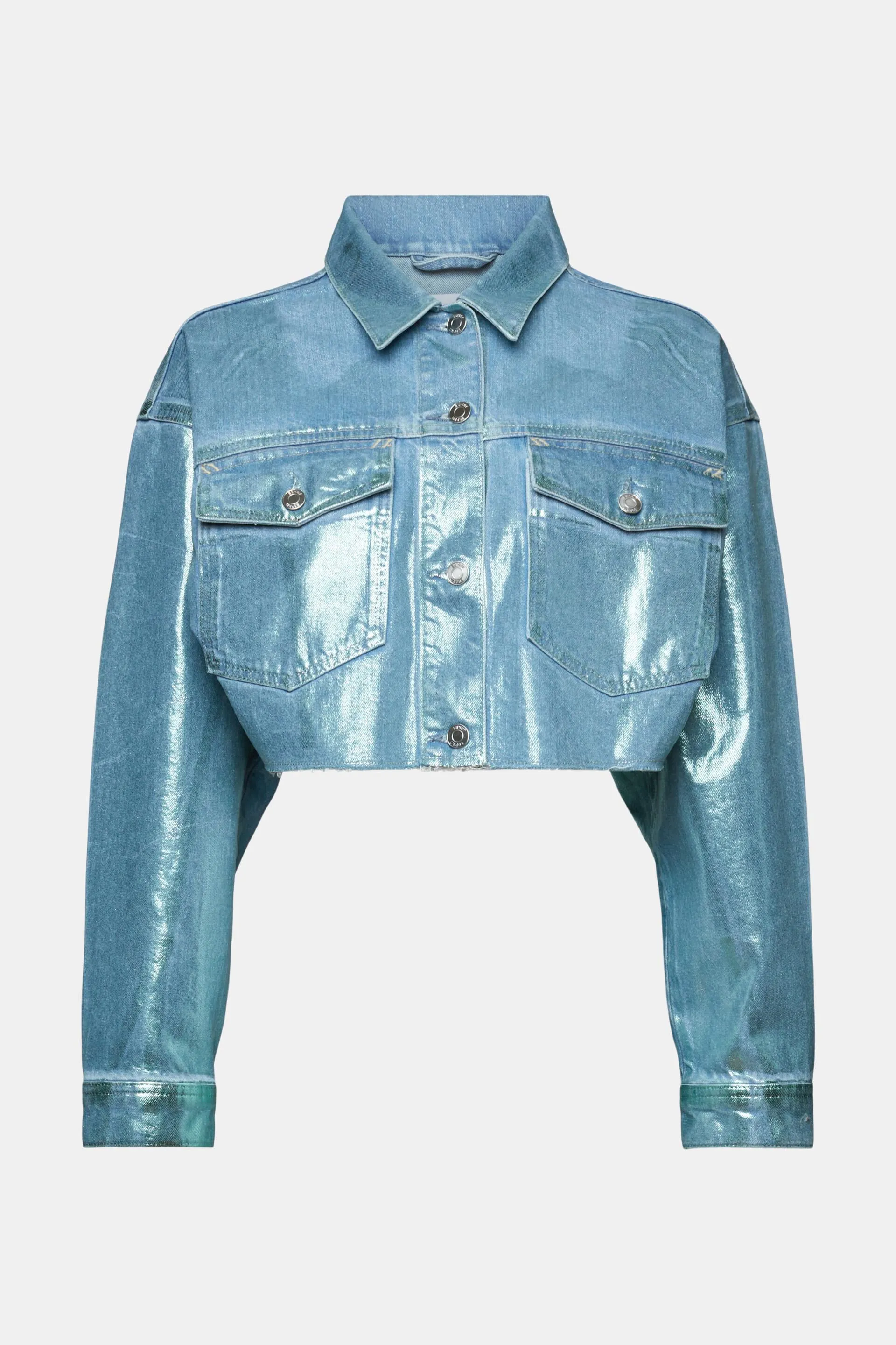 Giacca cropped in denim metallizzato