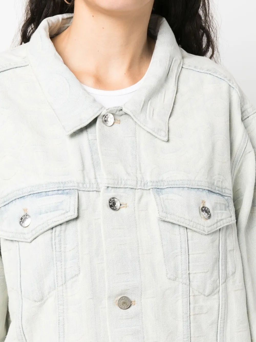 Giacca denim con monogramma in azzurro - donna