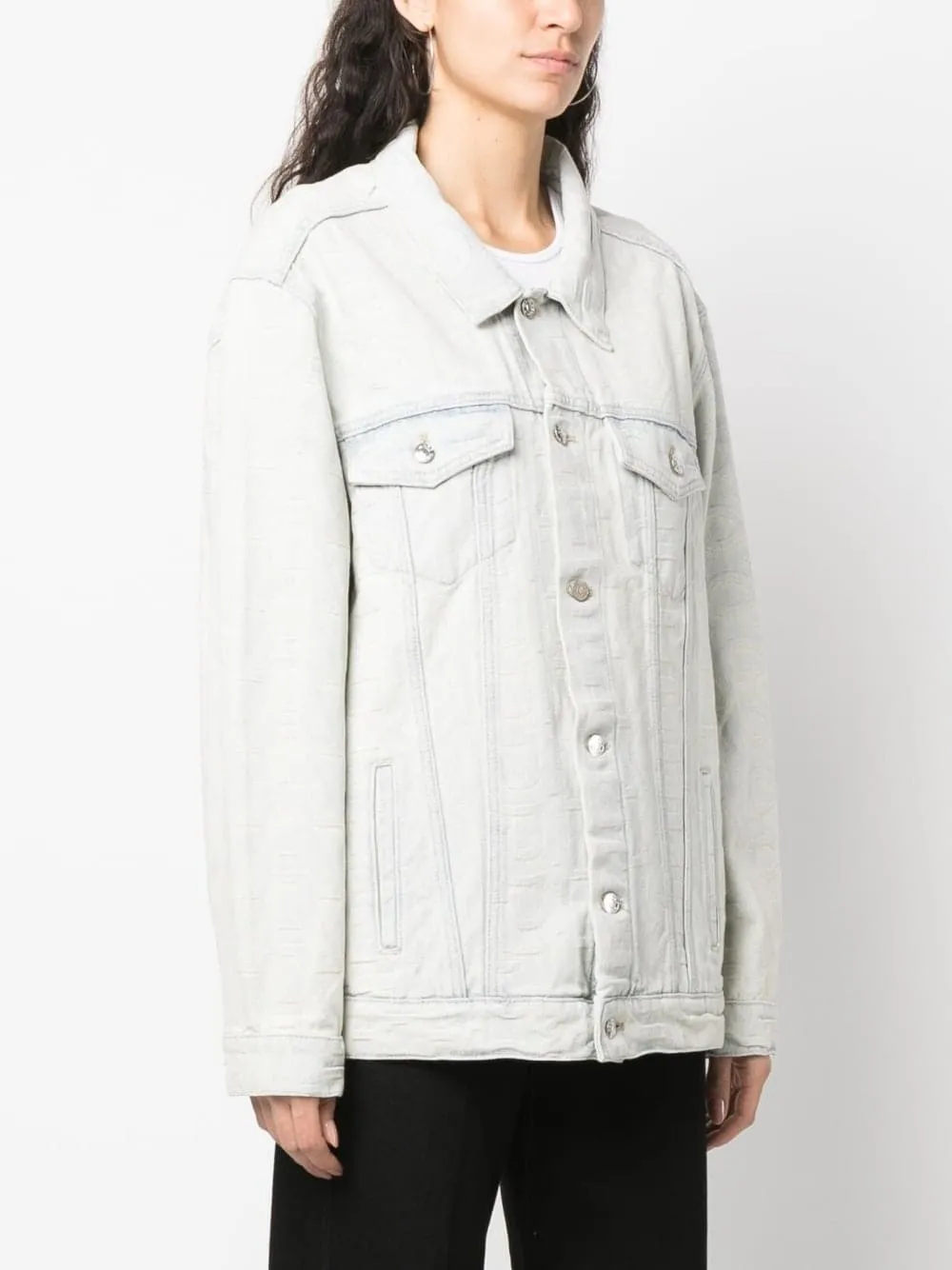 Giacca denim con monogramma in azzurro - donna