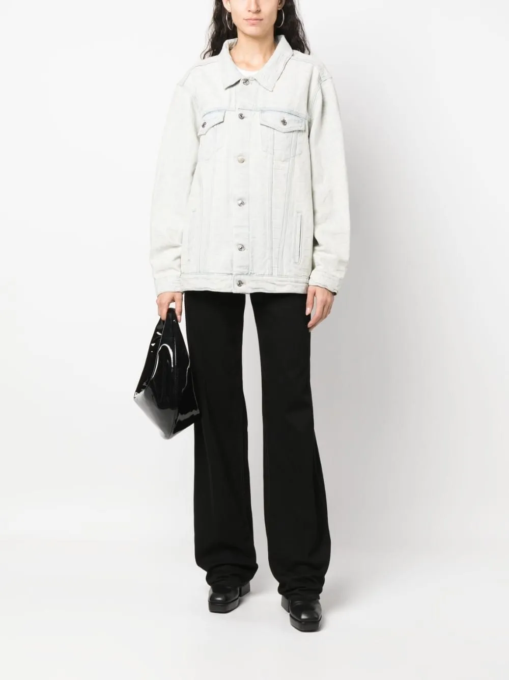 Giacca denim con monogramma in azzurro - donna