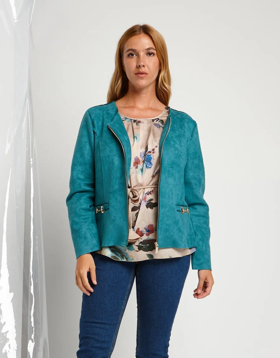 Giacca in ecosuede con dettagli oro