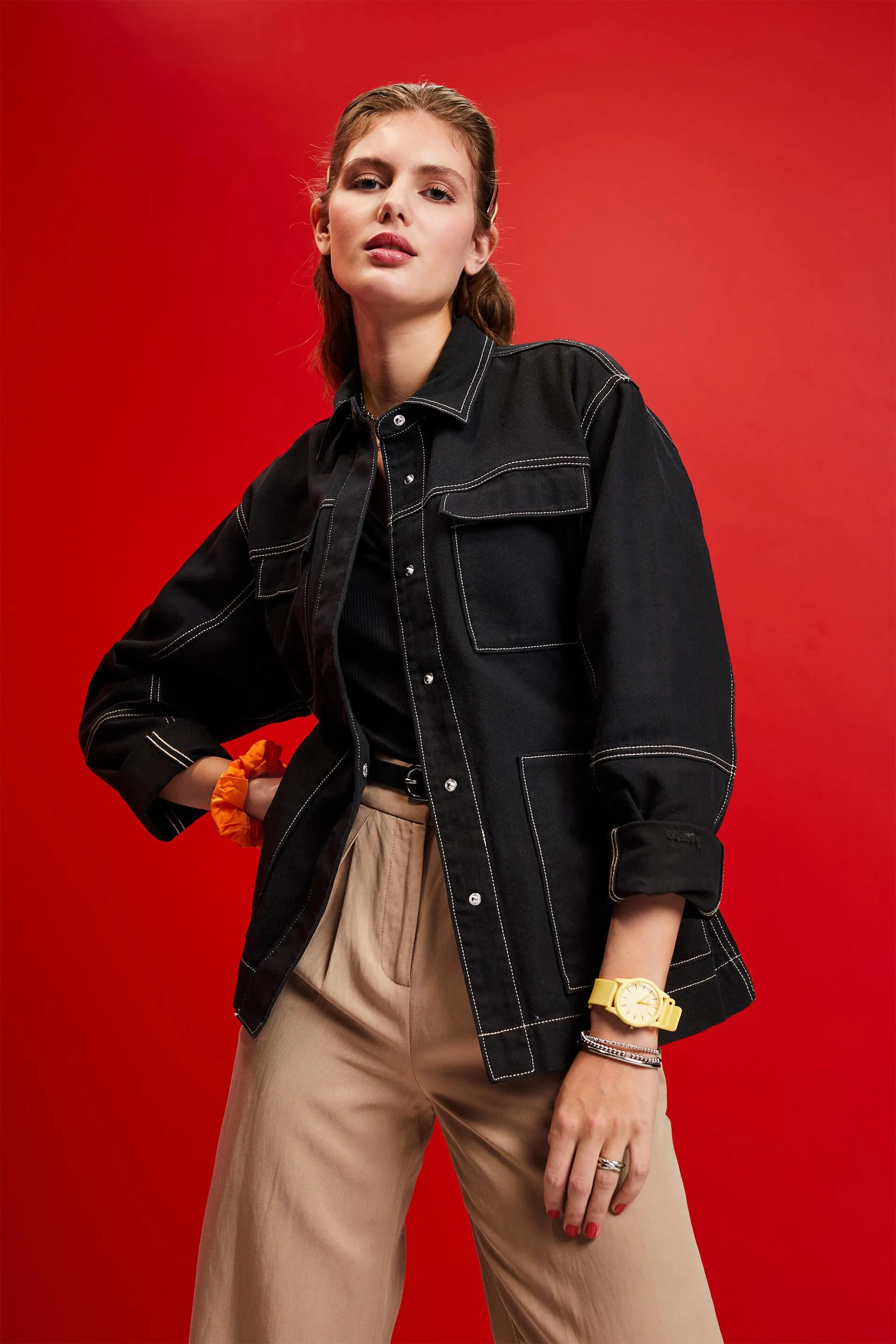 Giacca in twill con cintura