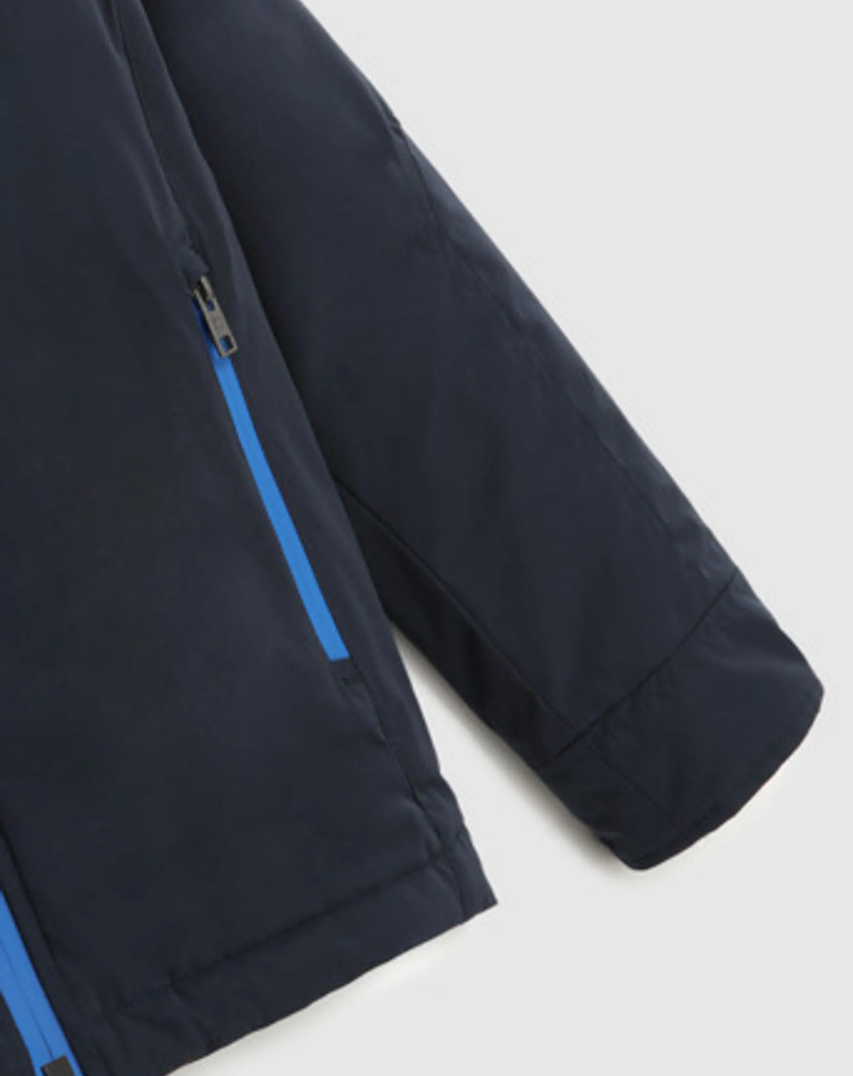 Giubbino blu Winter Ryker in tessuto tecnico con cappuccio e zip in contrasto 10-14 anni