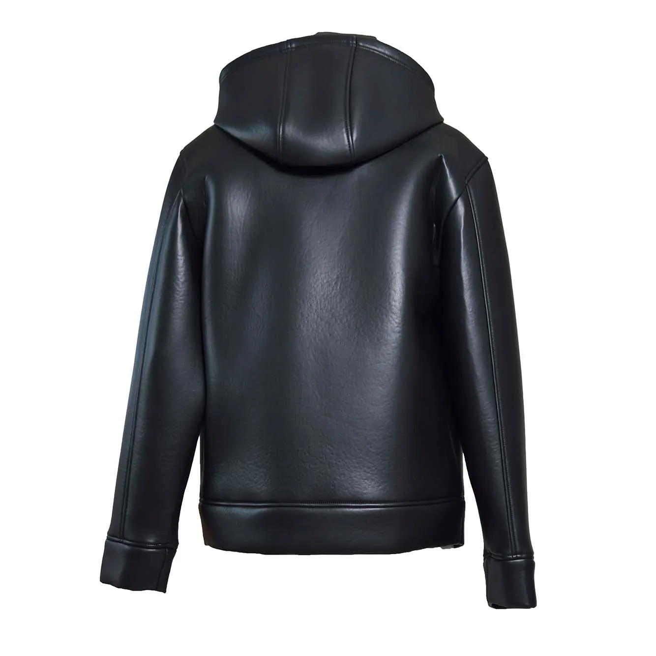 Giubbino con cappuccio in ecopelle nera effetto scuba MSGM