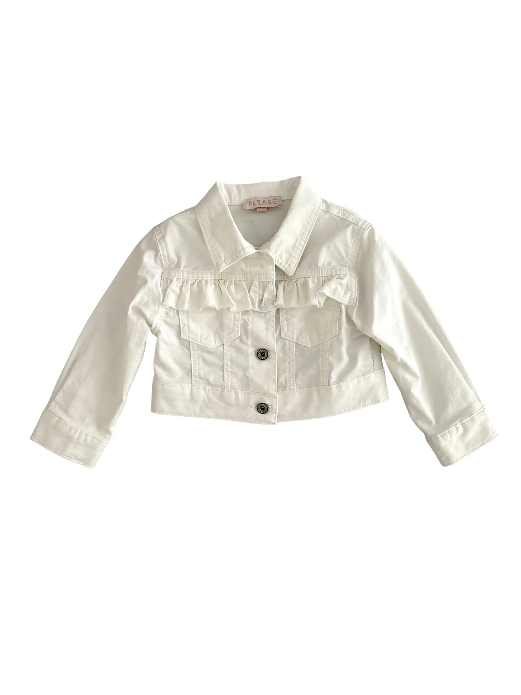 Giubbino in denim bianco con volant per neonata e bambina
