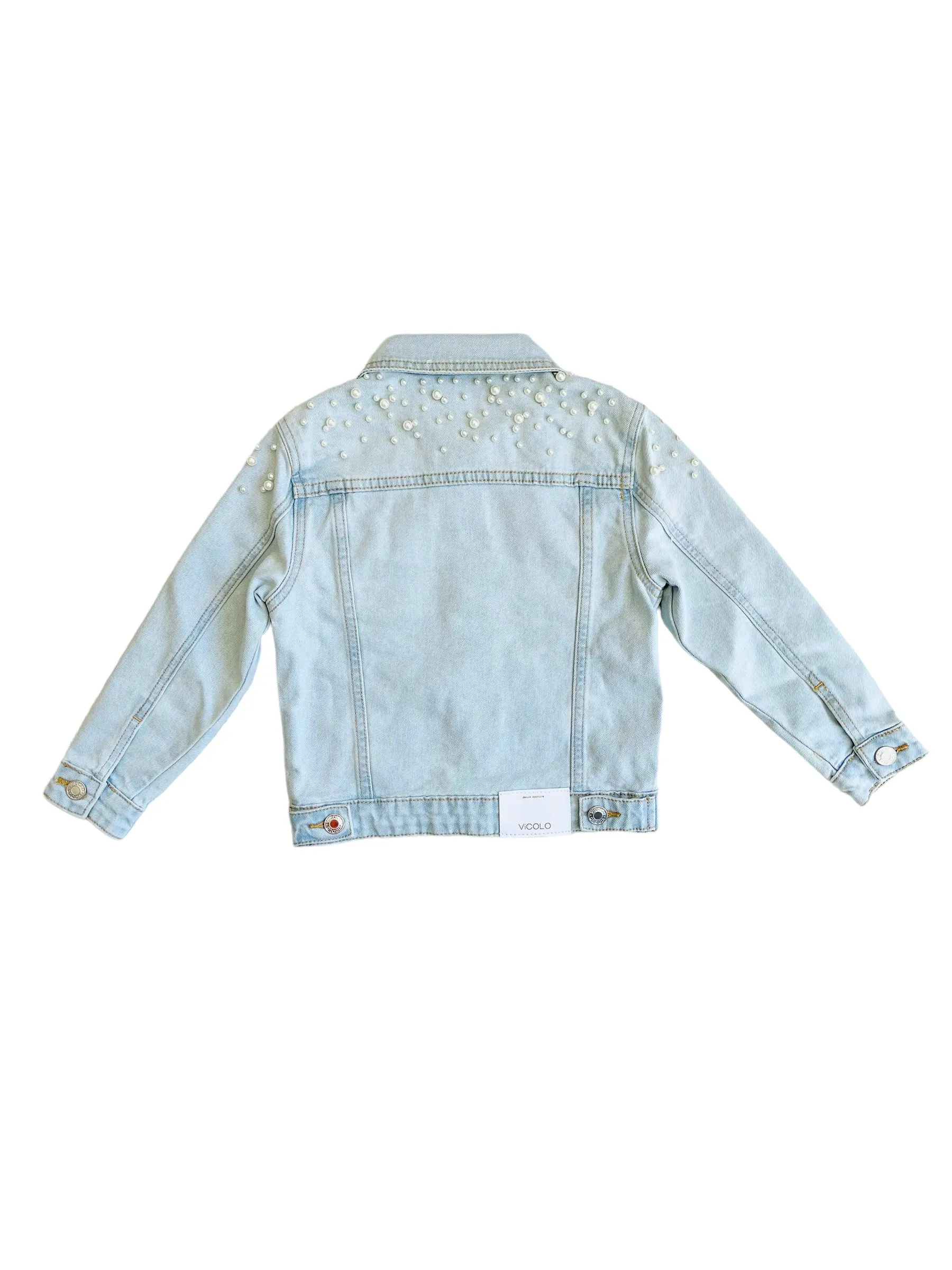 Giubbino in denim chiaro con perle per bambina