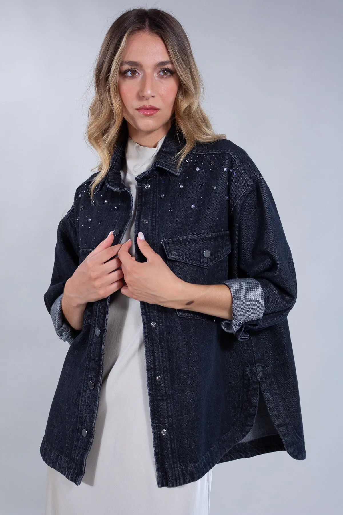 GIUBBINO JEANS NERO CASTONI**