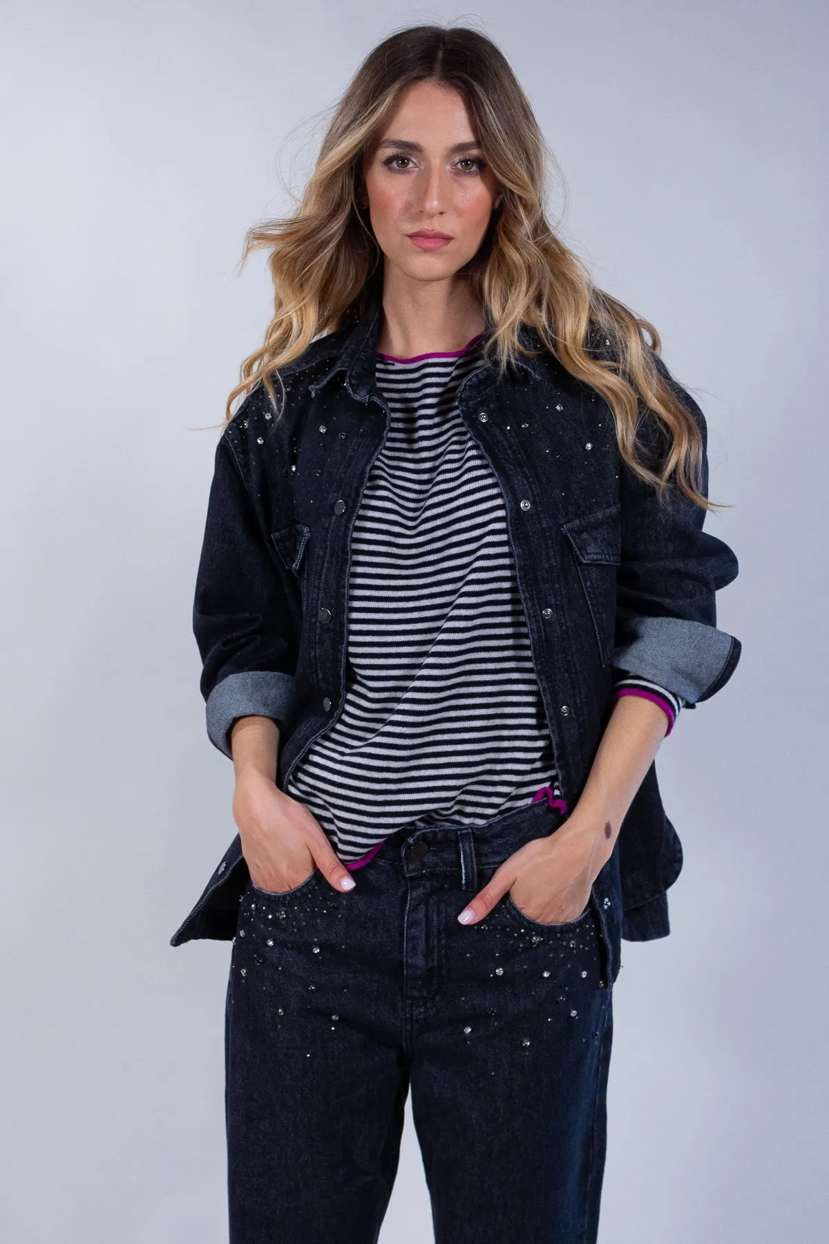 GIUBBINO JEANS NERO CASTONI**