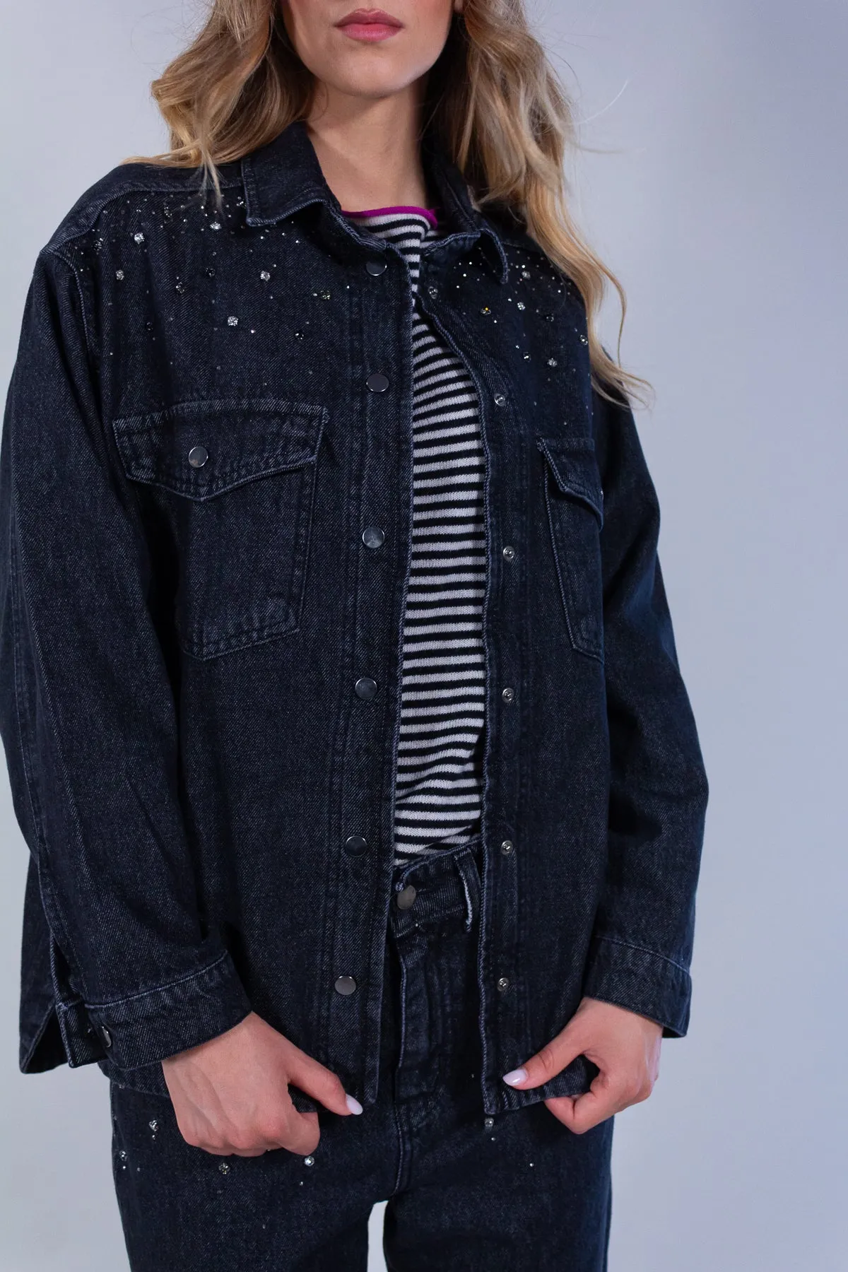GIUBBINO JEANS NERO CASTONI**