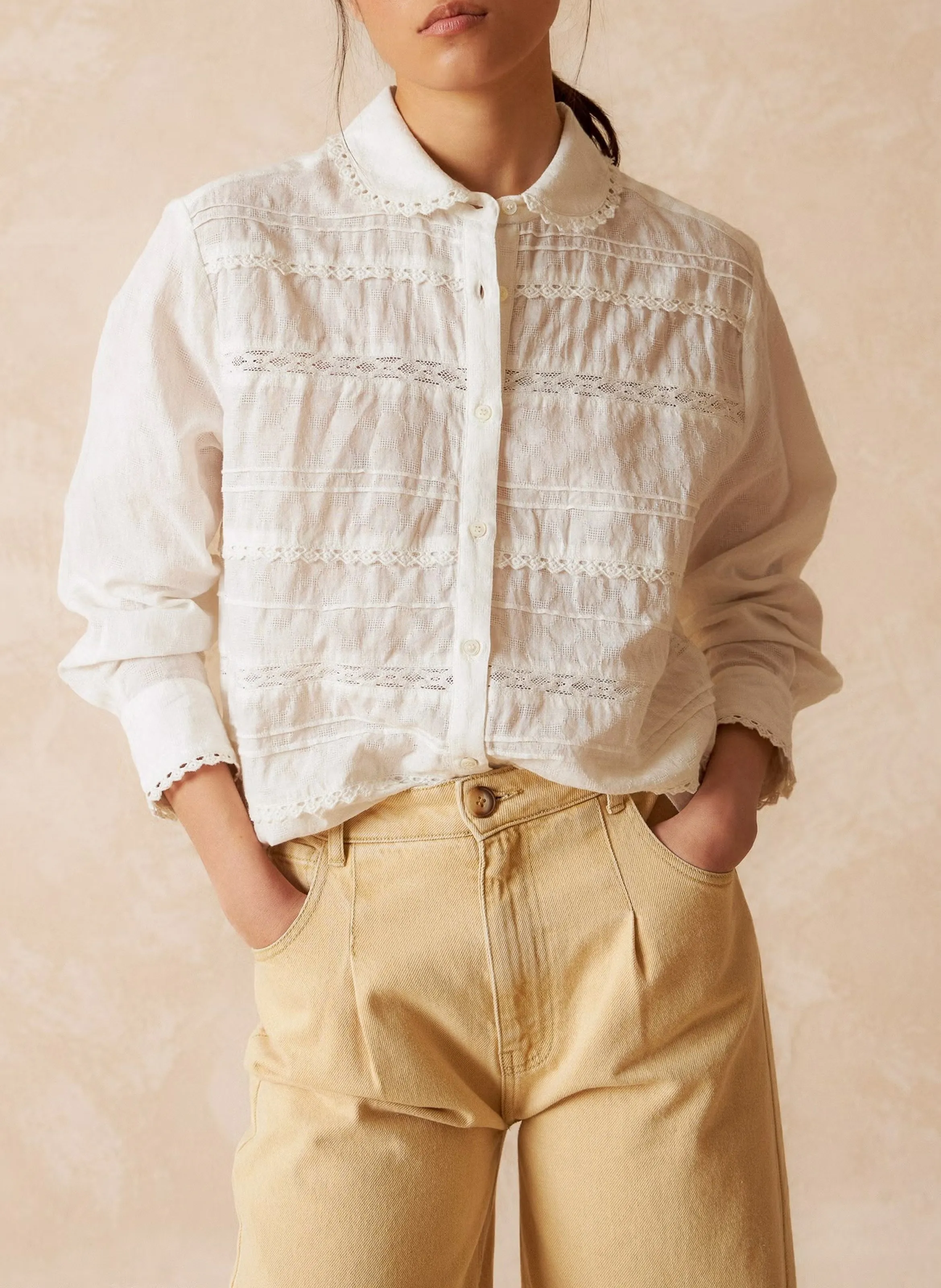  INDI & COLD   Camicia colletto claudine in cotone bio | Bianco