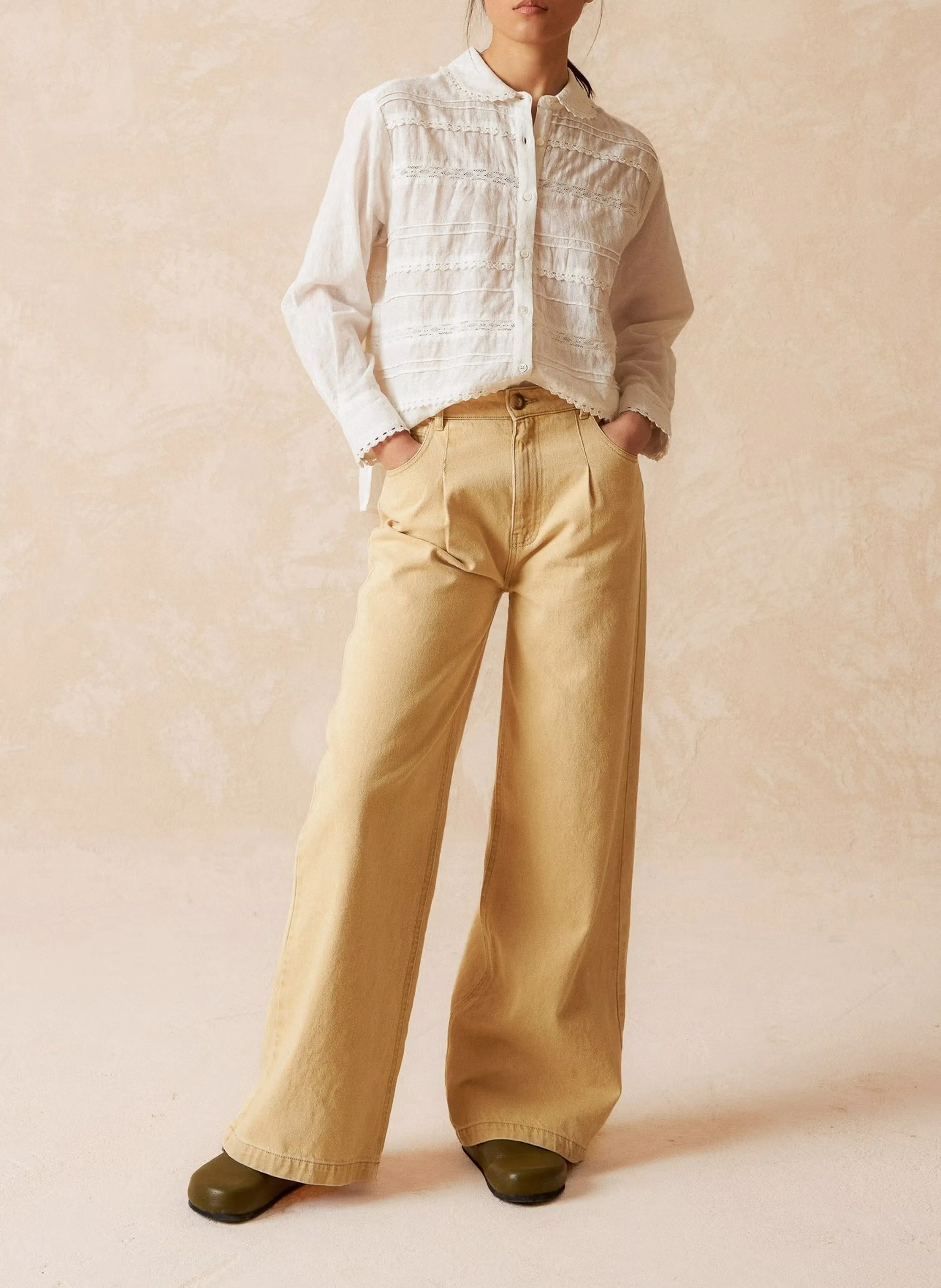  INDI & COLD   Camicia colletto claudine in cotone bio | Bianco