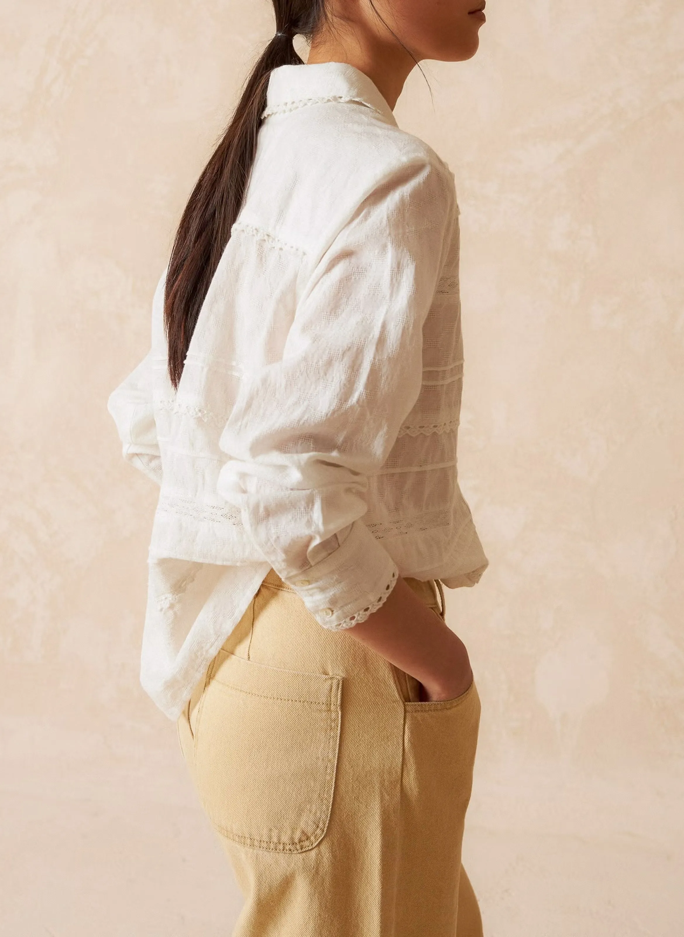  INDI & COLD   Camicia colletto claudine in cotone bio | Bianco