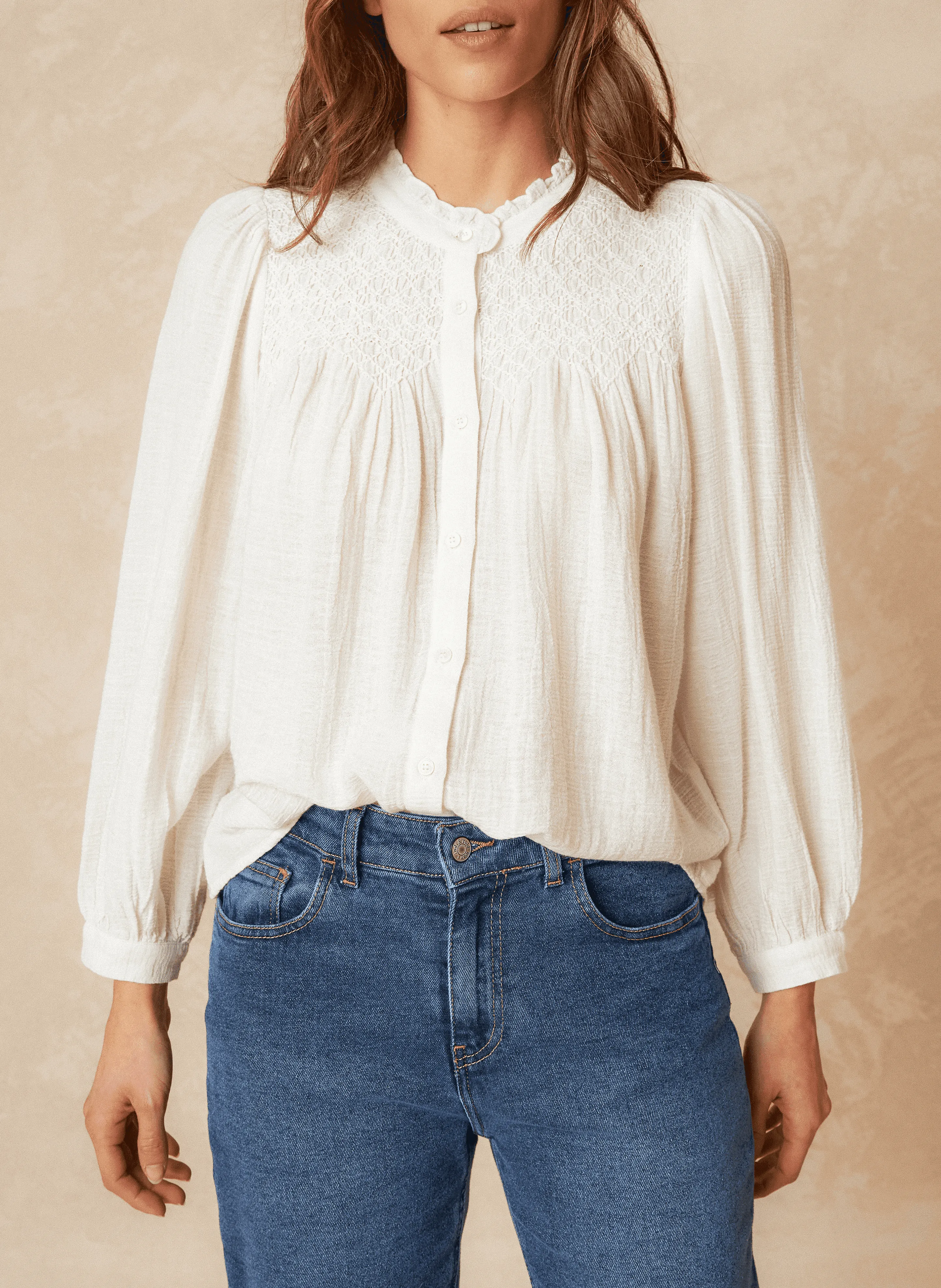  INDI & COLD   Camicia scollo tondo ampia in cotone bio | Bianco