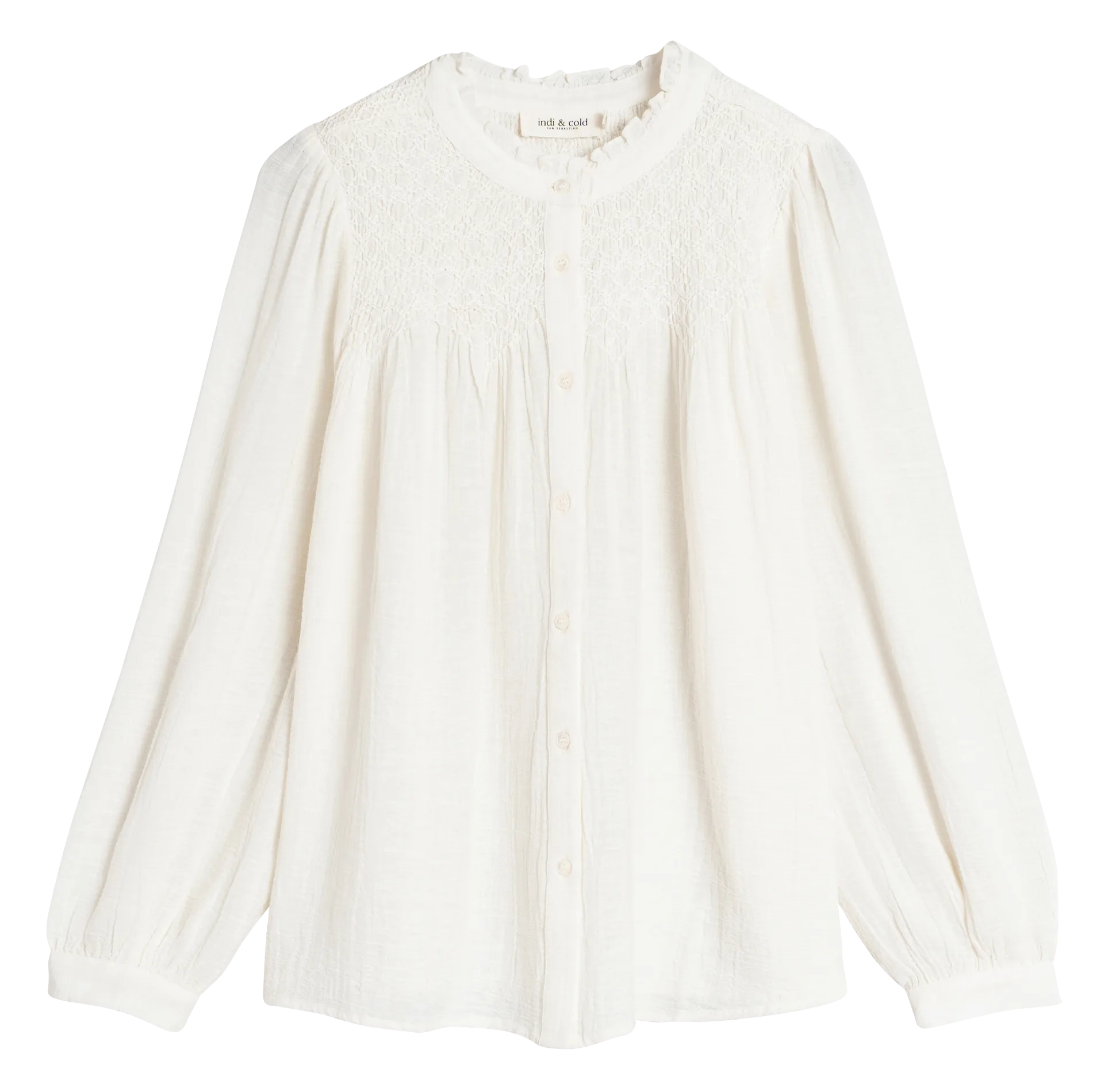  INDI & COLD   Camicia scollo tondo ampia in cotone bio | Bianco