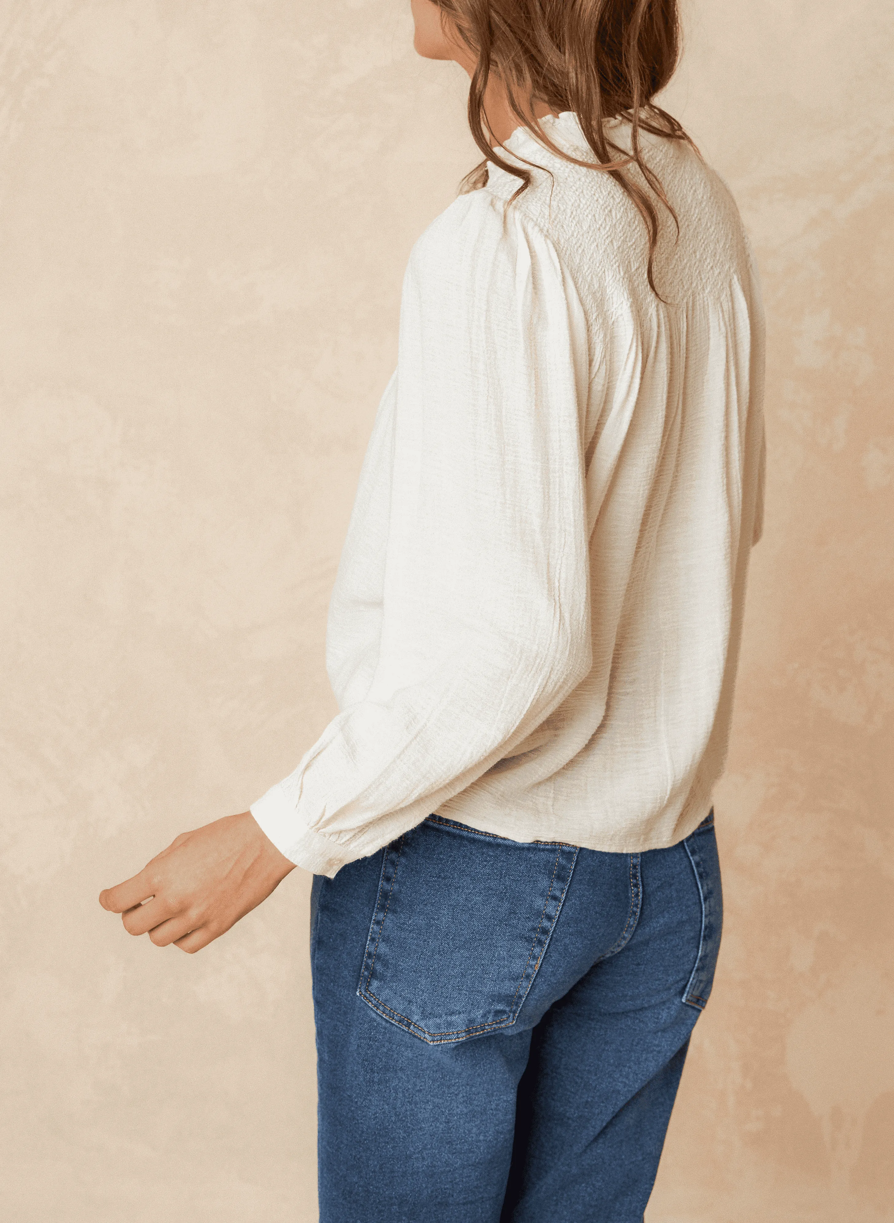  INDI & COLD   Camicia scollo tondo ampia in cotone bio | Bianco