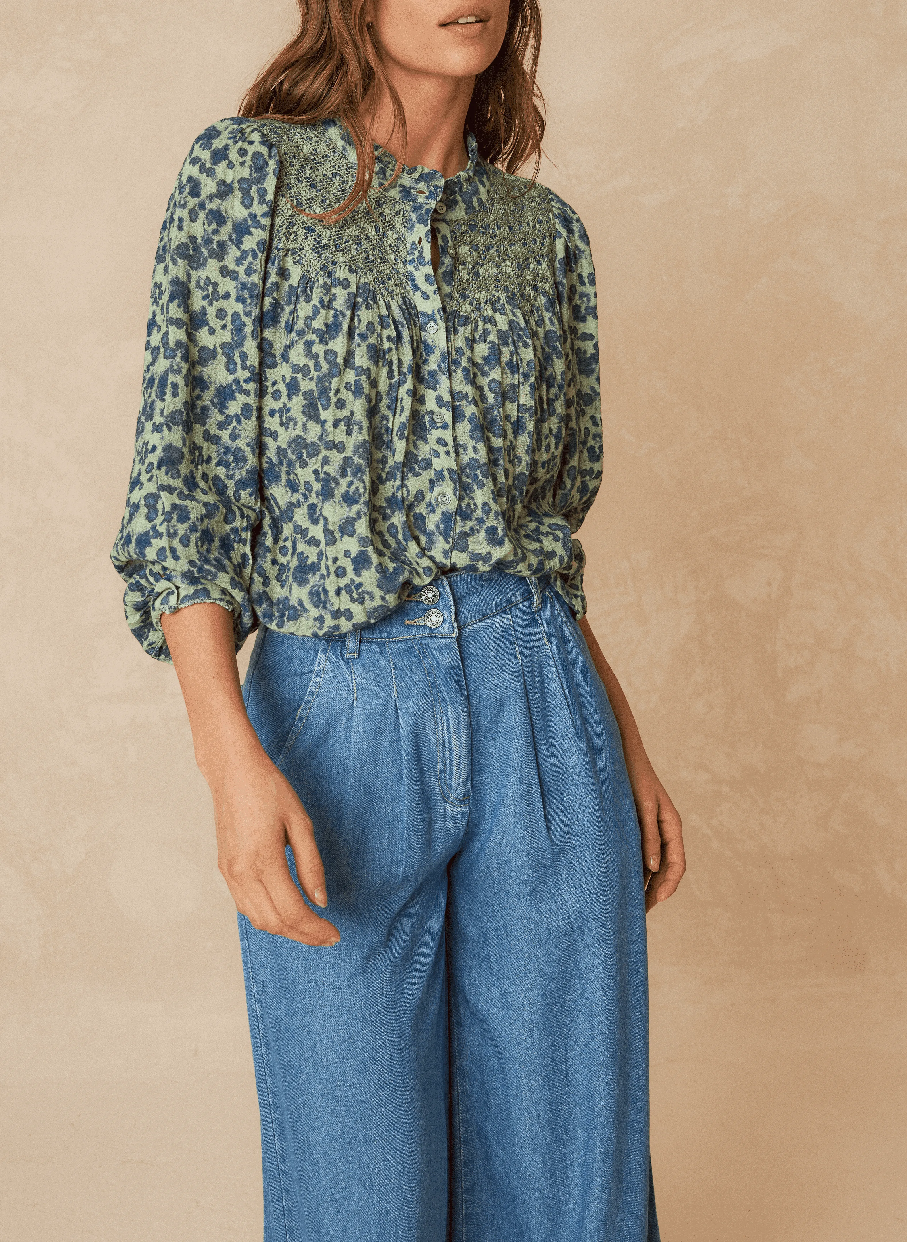  INDI & COLD   Camicia scollo tondo ampia in cotone bio | Verde