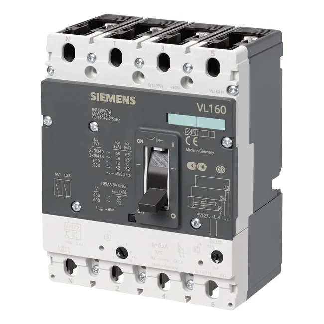 Interruttore VL160N potere di manovra standard Icu=55kA, AC 415 V a 4 poli - SIEMENS 3VL27061EJ430AA0 