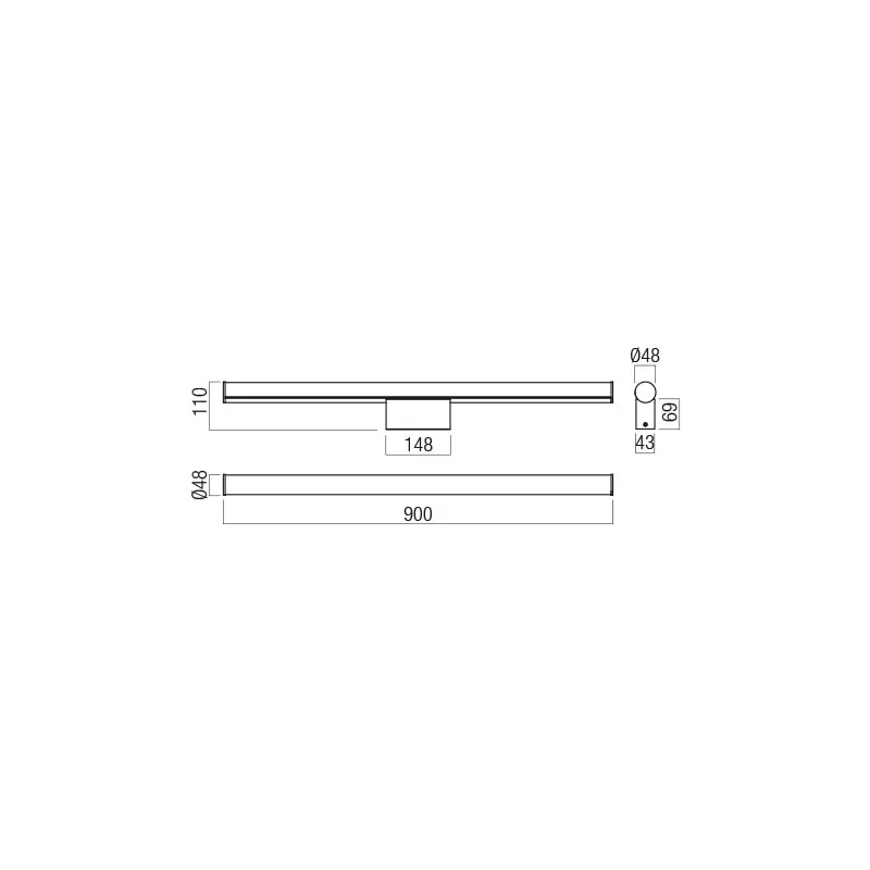 Kali Medio L 90 cm lampada da parete IP44 struttura in metallo e alluminio e diffusore in policarbonato Led 18W 3000/4000K