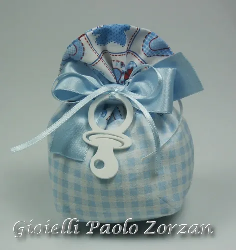 Kit 5 pezzi Bomboniera porta confetti con ciuccio  maschietto  Ref. SAF588/A