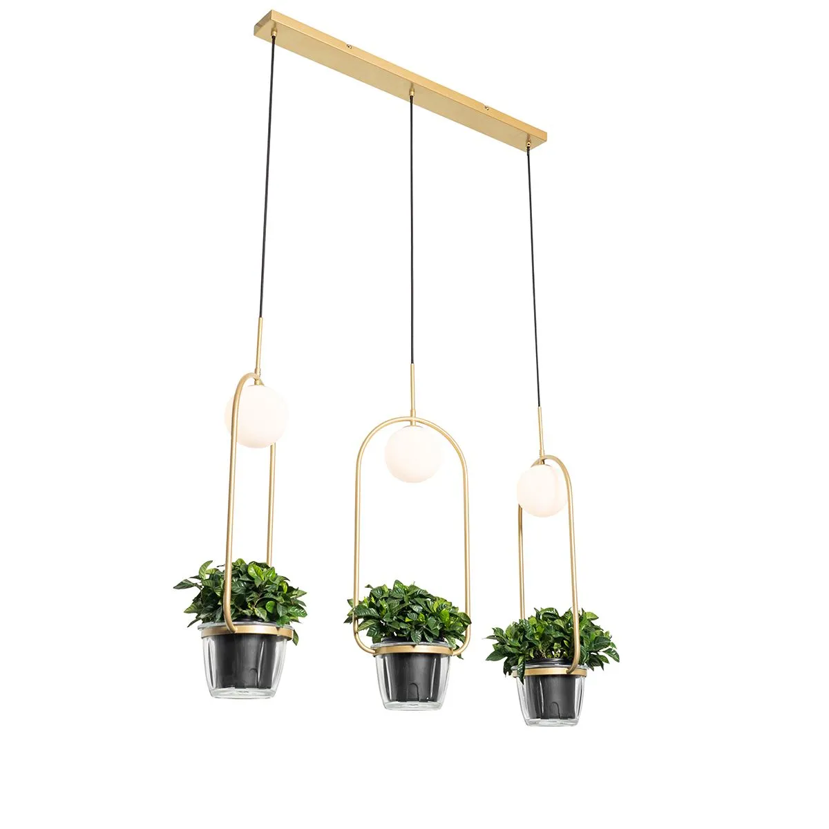 Lampada a sospensione art deco oro con vetro bianco 3 luci - Isabella