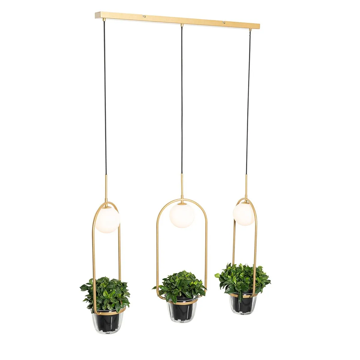 Lampada a sospensione art deco oro con vetro bianco 3 luci - Isabella